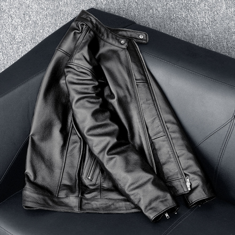 Casual Black Motorcycle Leather Jacket