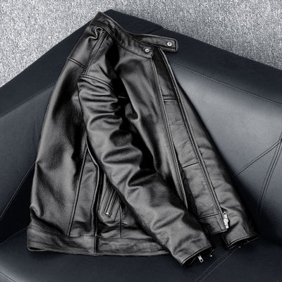 Casual Black Motorcycle Leather Jacket
