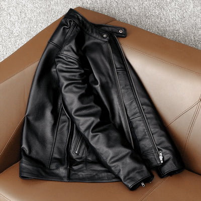 Casual Black Motorcycle Leather Jacket