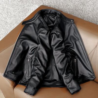 Casual Black Motorcycle Leather Jacket