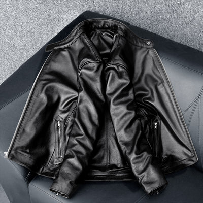 Casual Black Motorcycle Leather Jacket