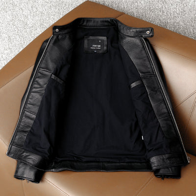 Casual Black Motorcycle Leather Jacket
