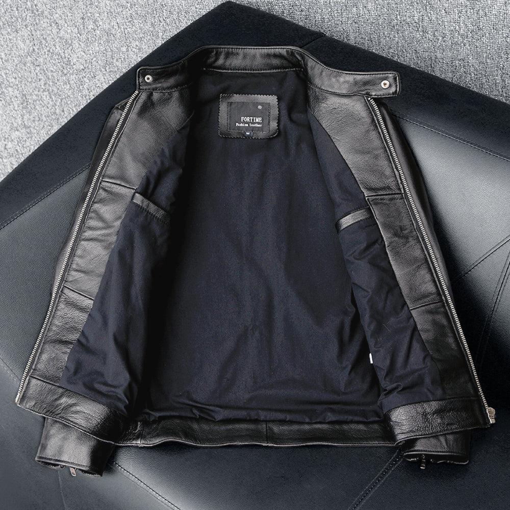 Casual Black Motorcycle Leather Jacket