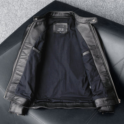 Casual Black Motorcycle Leather Jacket