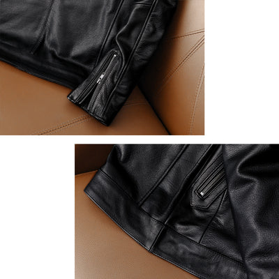Casual Black Motorcycle Leather Jacket