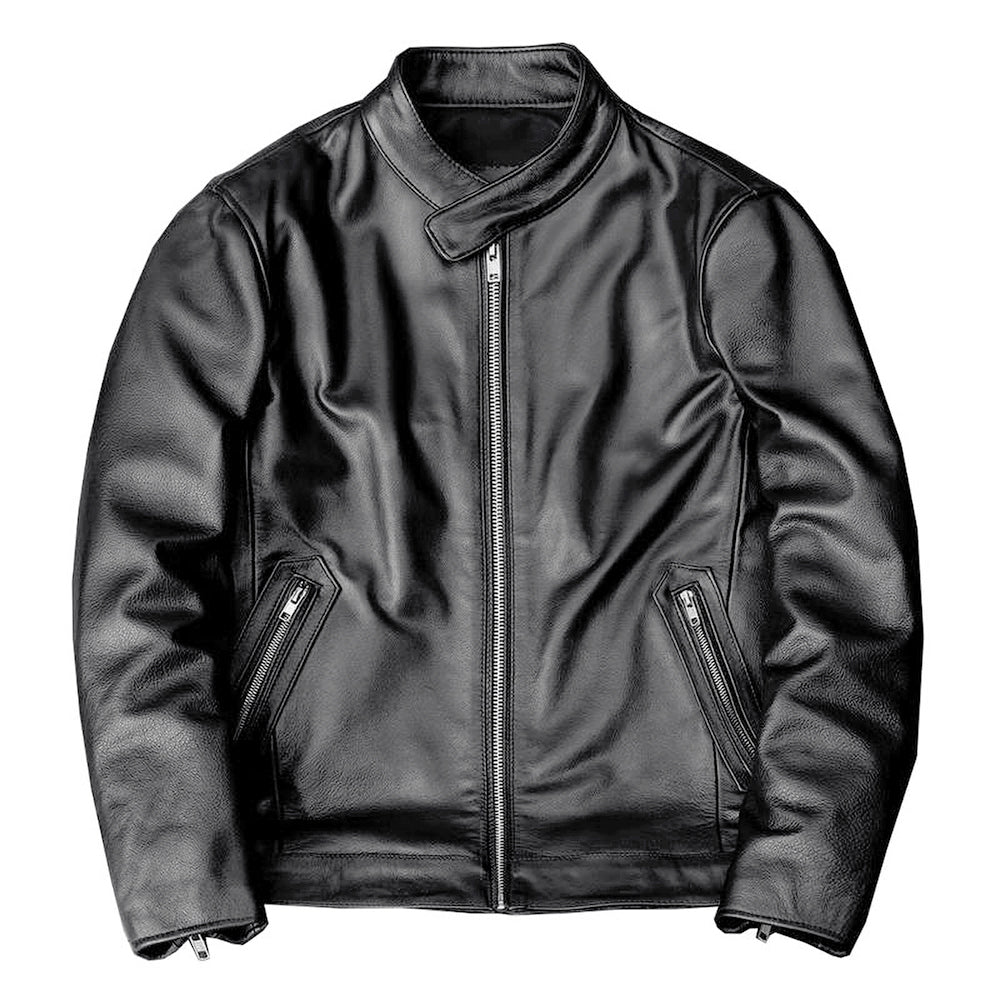 Casual Black Motorcycle Leather Jacket