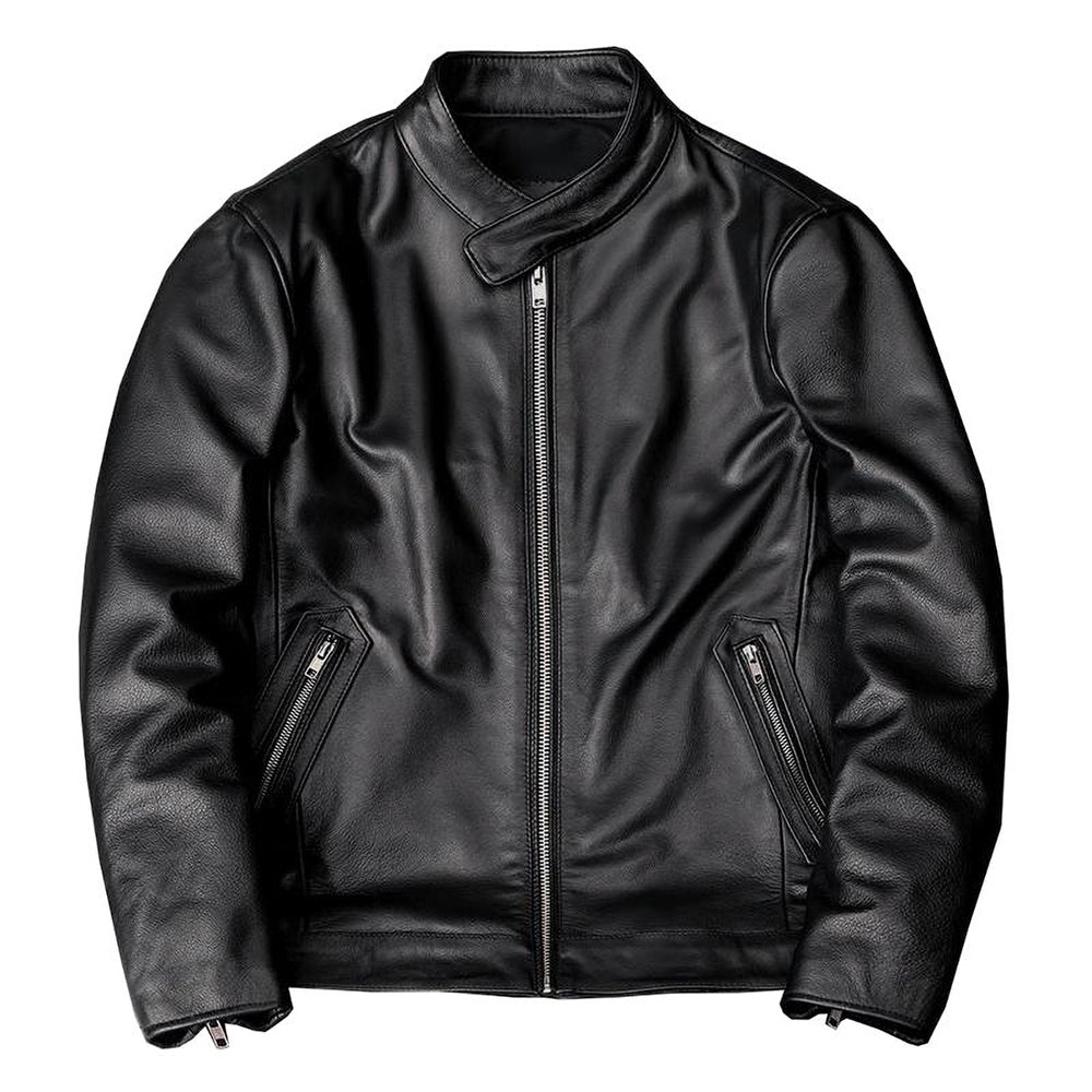 Casual Black Motorcycle Leather Jacket