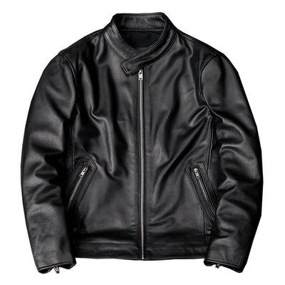 Casual Black Motorcycle Leather Jacket