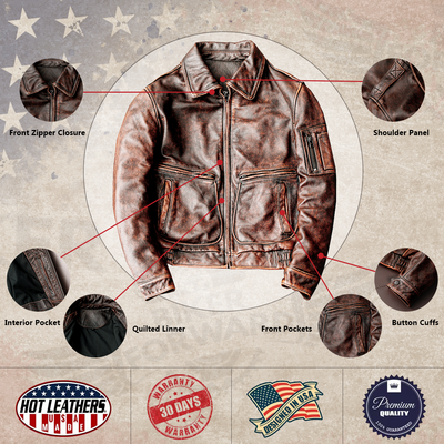 Men's Red-brown Air Force Flight Vintage Leather Biker Jacket