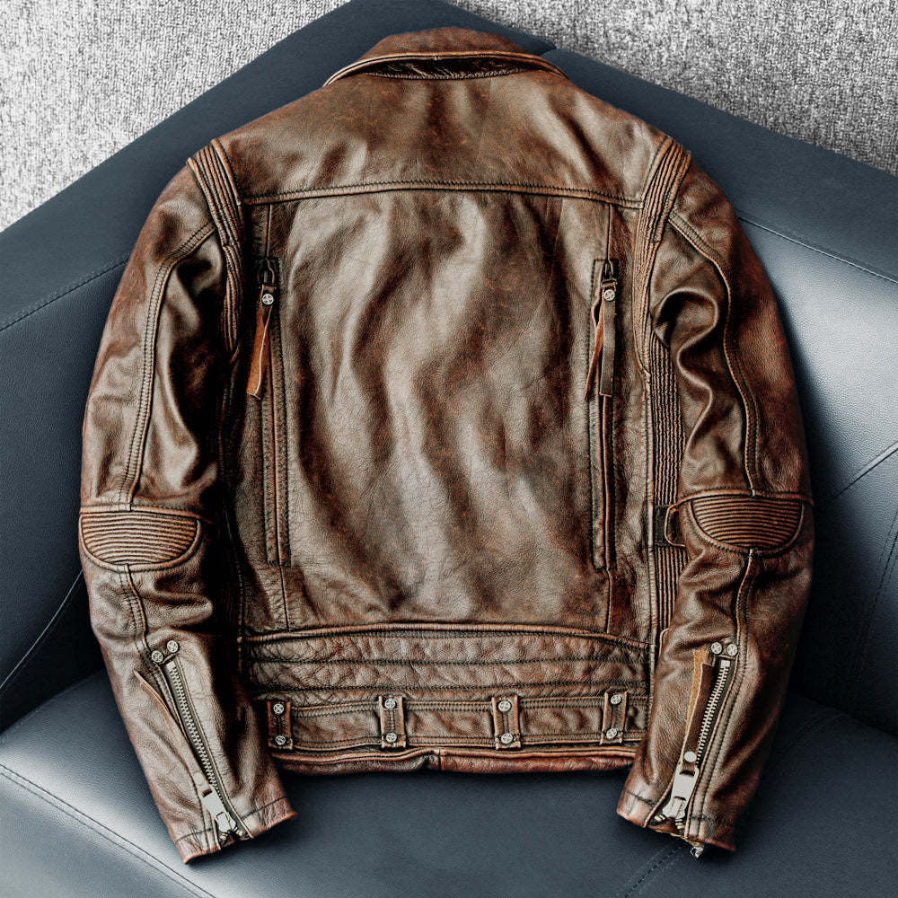 Nostalgic Retro Motorcycle Genuine Leather Jacket