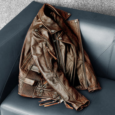 Nostalgic Retro Motorcycle Genuine Leather Jacket