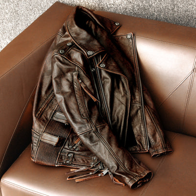 Nostalgic Retro Motorcycle Genuine Leather Jacket