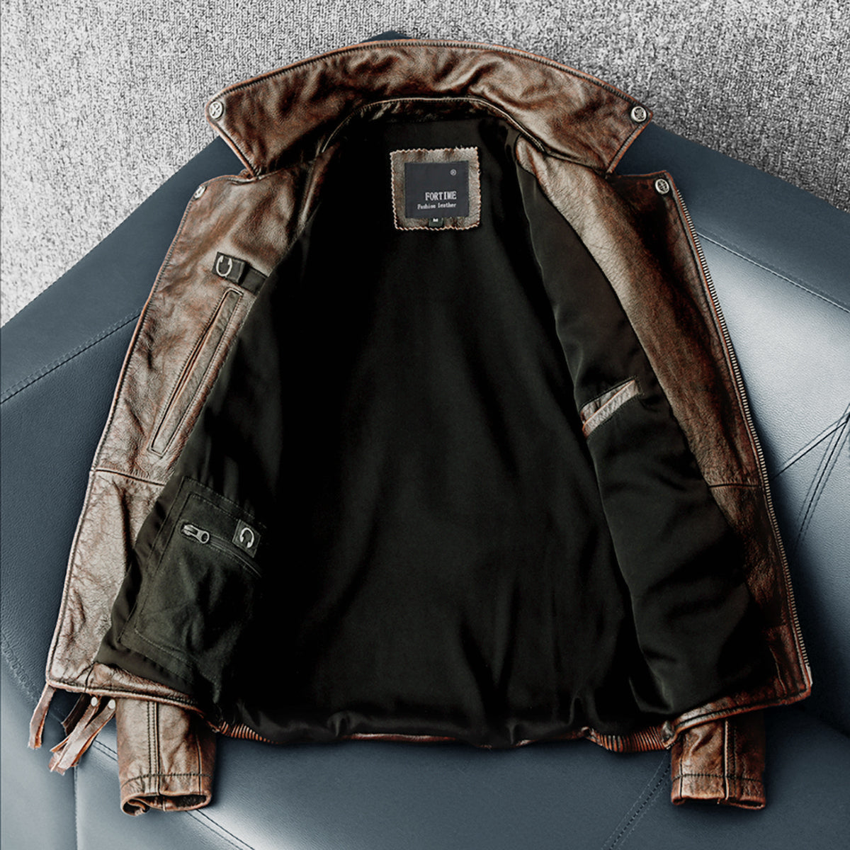 Nostalgic Retro Motorcycle Genuine Leather Jacket