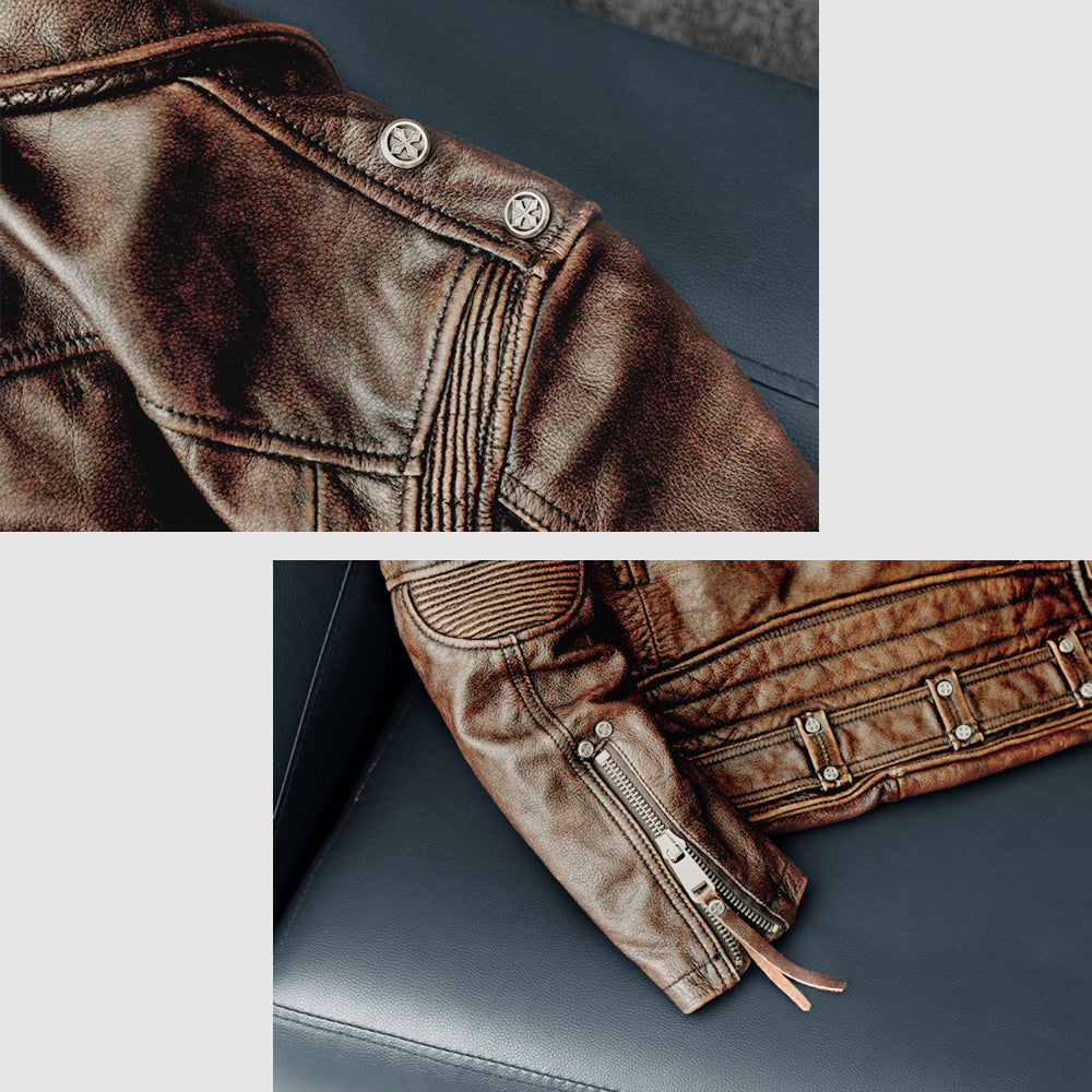 Nostalgic Retro Motorcycle Genuine Leather Jacket