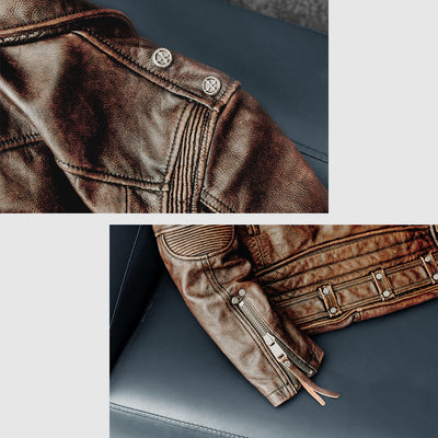 Nostalgic Retro Motorcycle Genuine Leather Jacket