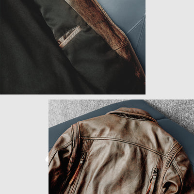 Nostalgic Retro Motorcycle Genuine Leather Jacket