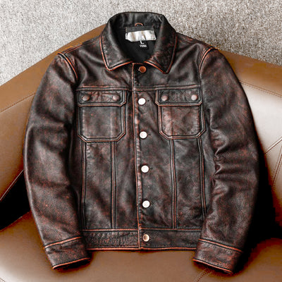 Tough Brown Retro Motorcycle Leather Jacket
