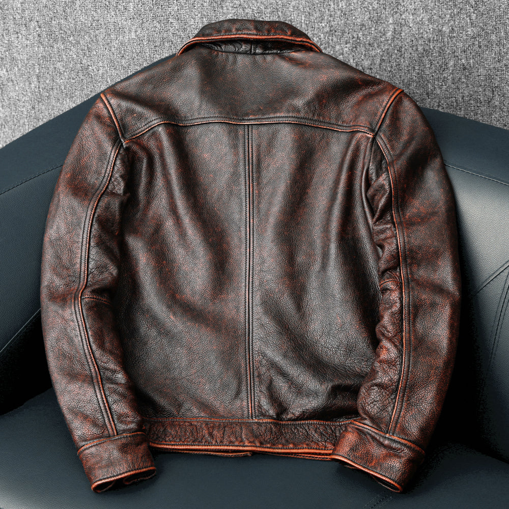 Tough Brown Retro Motorcycle Leather Jacket