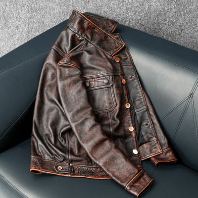 Tough Brown Retro Motorcycle Leather Jacket