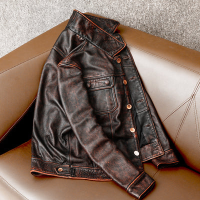 Tough Brown Retro Motorcycle Leather Jacket