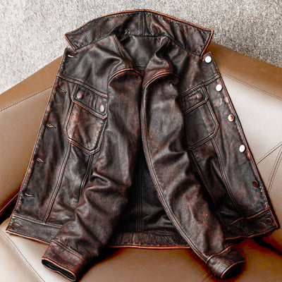 Tough Brown Retro Motorcycle Leather Jacket