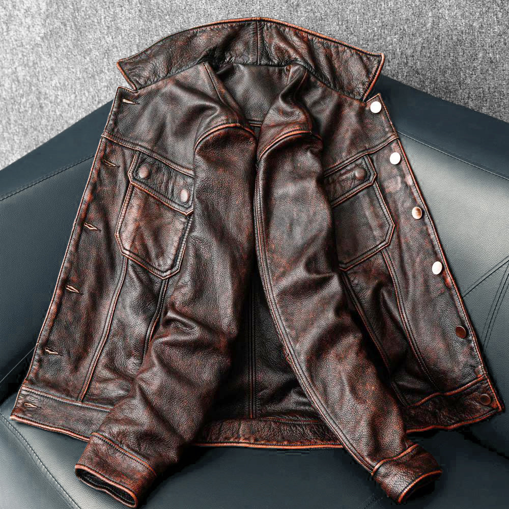 Tough Brown Retro Motorcycle Leather Jacket