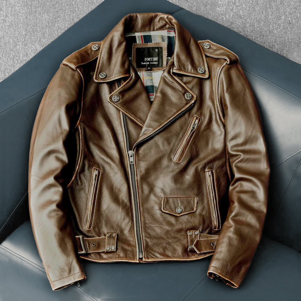 Cowhide Slim Fit Motorcycle Leather Jacket