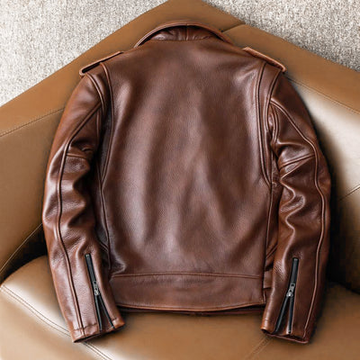 Biker Oil Wax Thick Cowhide Leather Jacket