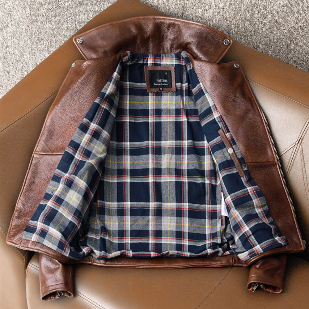 Biker Oil Wax Thick Cowhide Leather Jacket