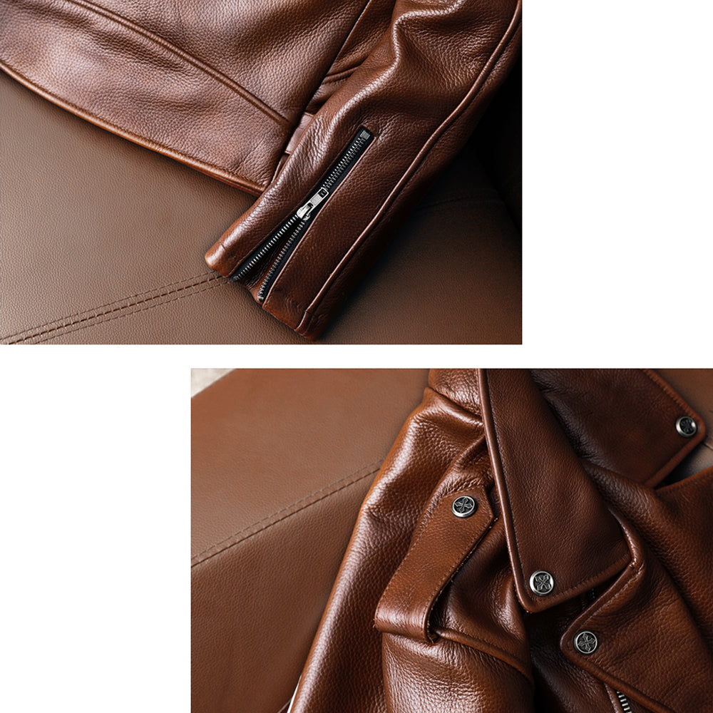 Biker Oil Wax Thick Cowhide Leather Jacket