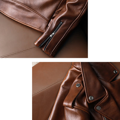 Biker Oil Wax Thick Cowhide Leather Jacket