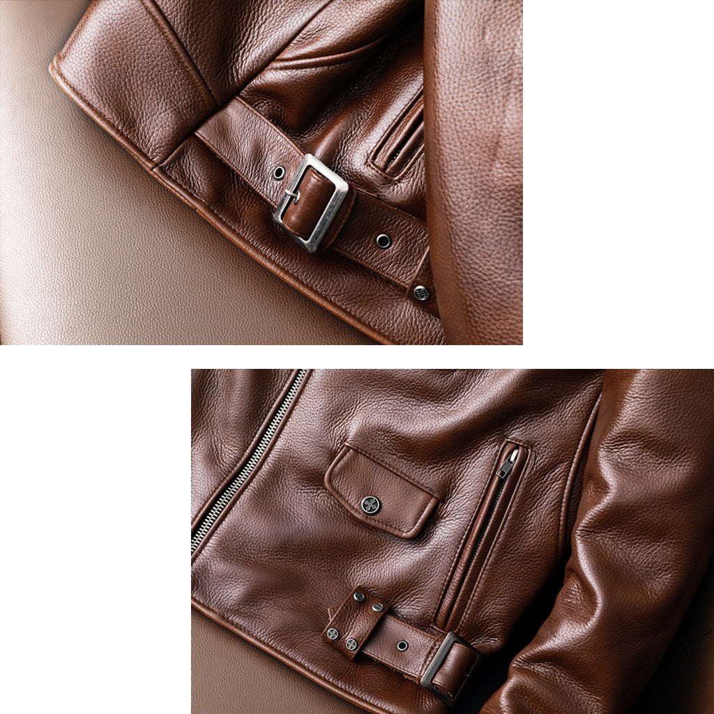 Biker Oil Wax Thick Cowhide Leather Jacket