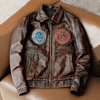 Bomber Badge Retro Motorcycle Leather Jacket