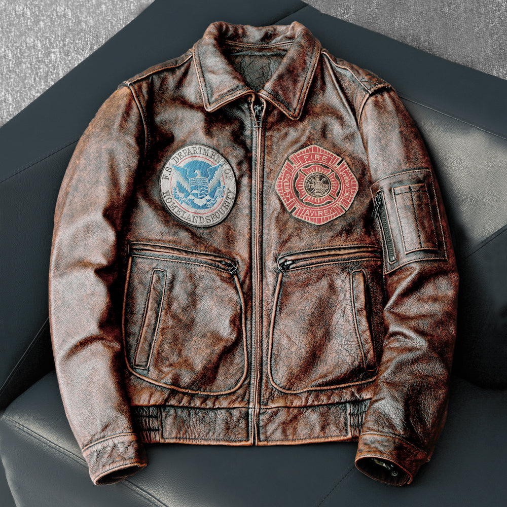 Bomber Badge Retro Motorcycle Leather Jacket