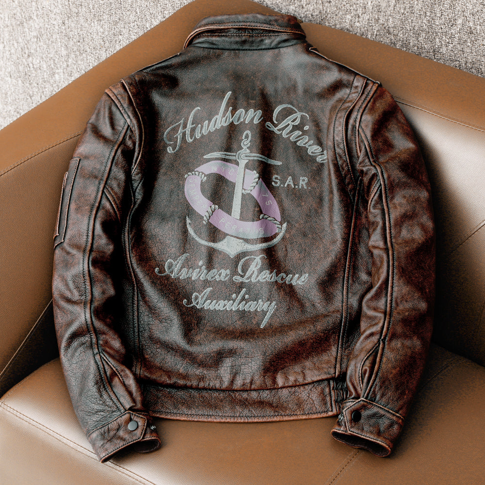 Bomber Badge Retro Motorcycle Leather Jacket