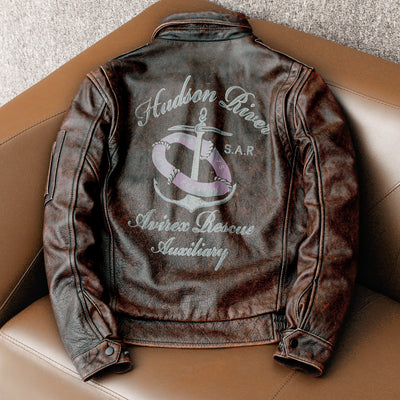 Bomber Badge Retro Motorcycle Leather Jacket