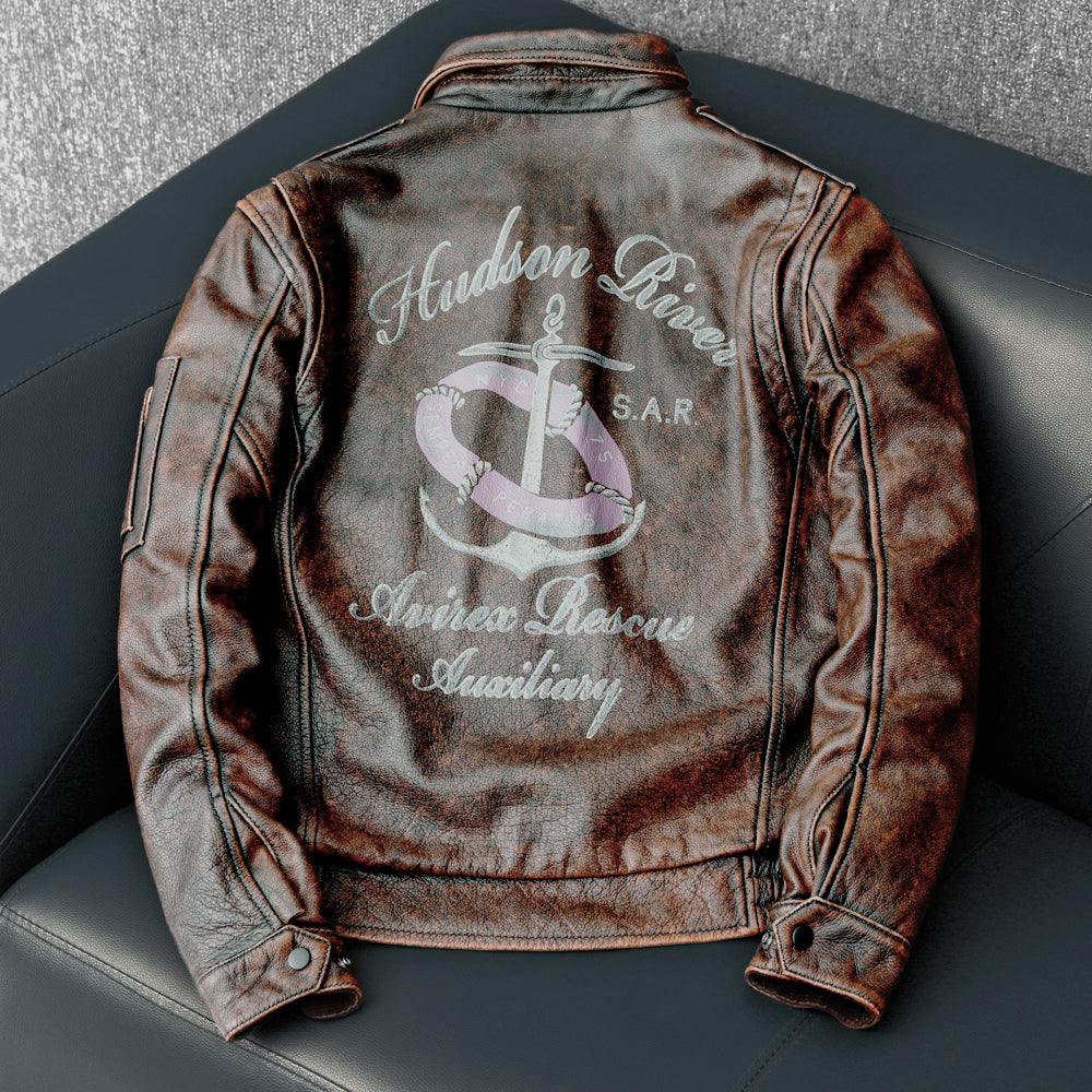 Bomber Badge Retro Motorcycle Leather Jacket