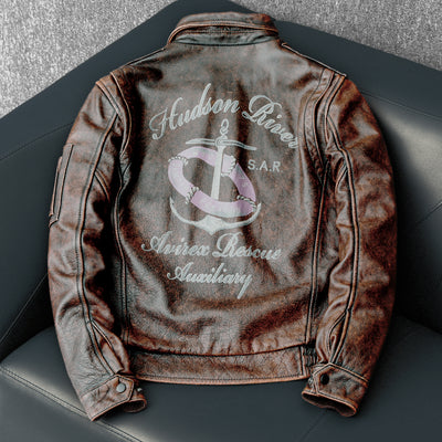 Bomber Badge Retro Motorcycle Leather Jacket