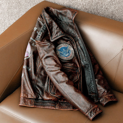 Bomber Badge Retro Motorcycle Leather Jacket