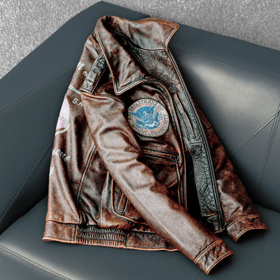 Bomber Badge Retro Motorcycle Leather Jacket