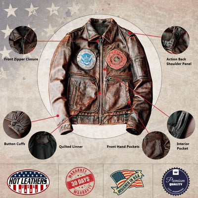 Bomber Badge Retro Motorcycle Leather Jacket