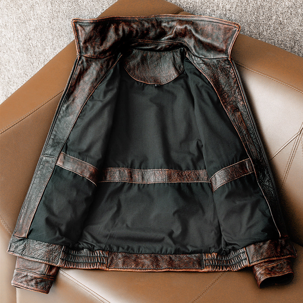 Bomber Badge Retro Motorcycle Leather Jacket
