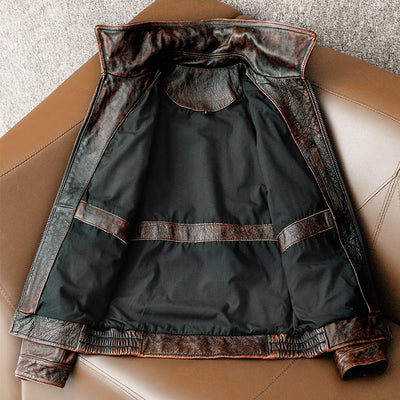 Bomber Badge Retro Motorcycle Leather Jacket