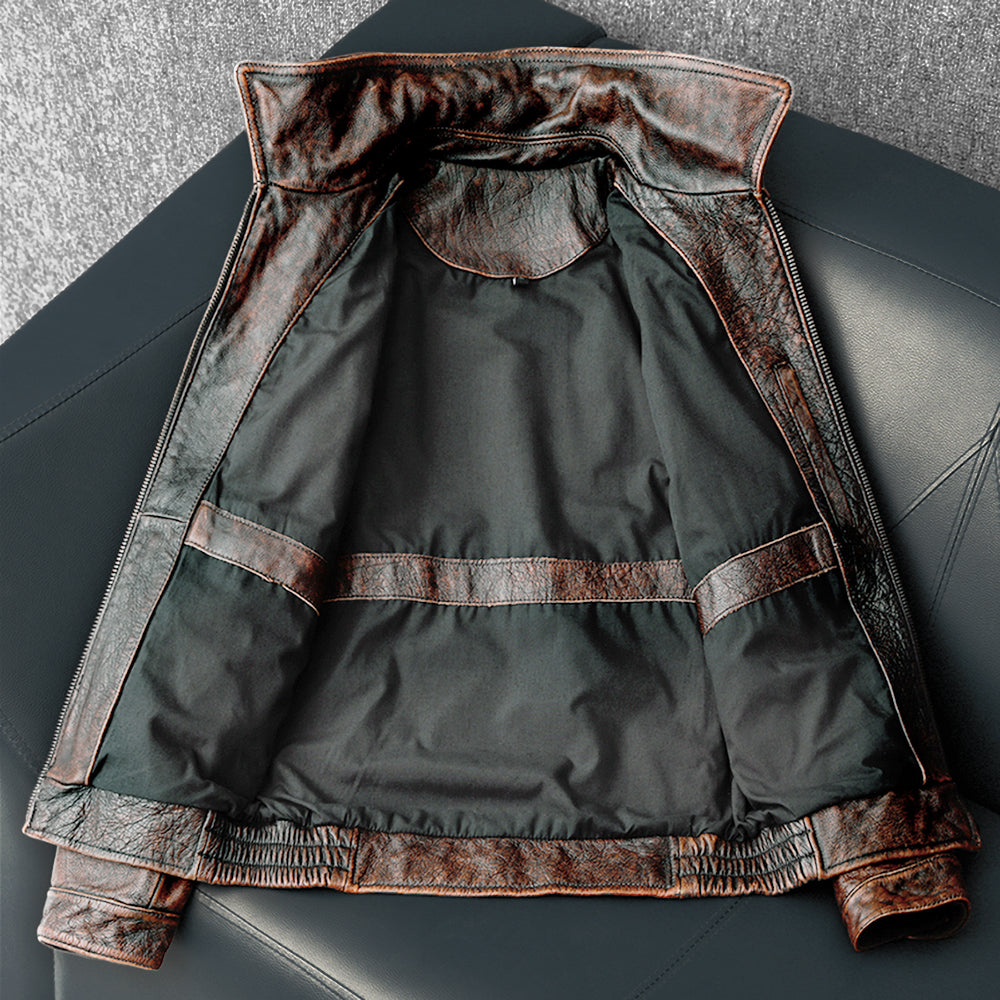 Bomber Badge Retro Motorcycle Leather Jacket