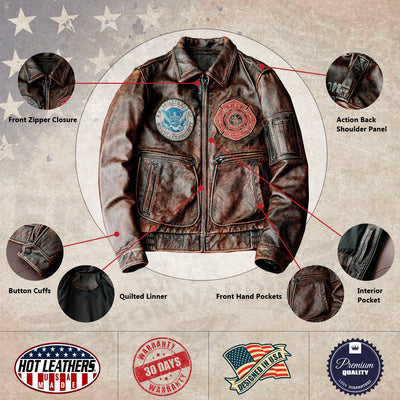 Bomber Badge Retro Motorcycle Leather Jacket