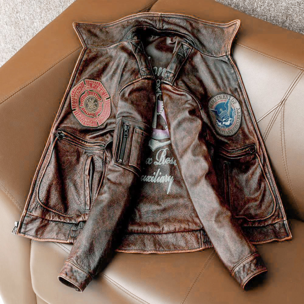 Bomber Badge Retro Motorcycle Leather Jacket
