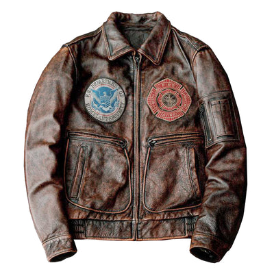 Bomber Badge Retro Motorcycle Leather Jacket