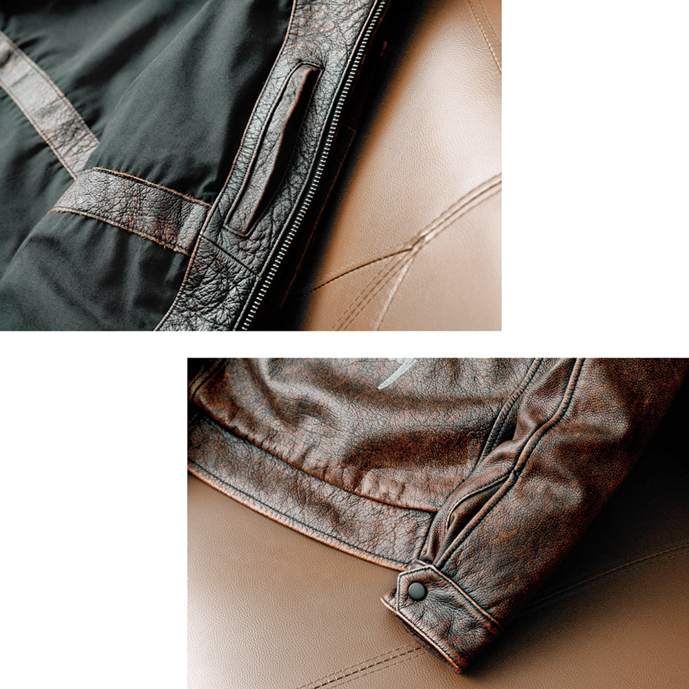 Bomber Badge Retro Motorcycle Leather Jacket