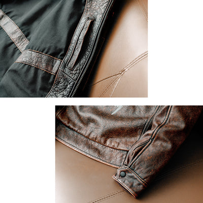 Bomber Badge Retro Motorcycle Leather Jacket