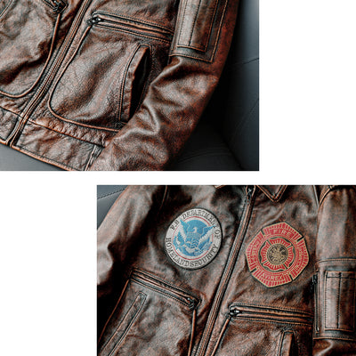 Bomber Badge Retro Motorcycle Leather Jacket